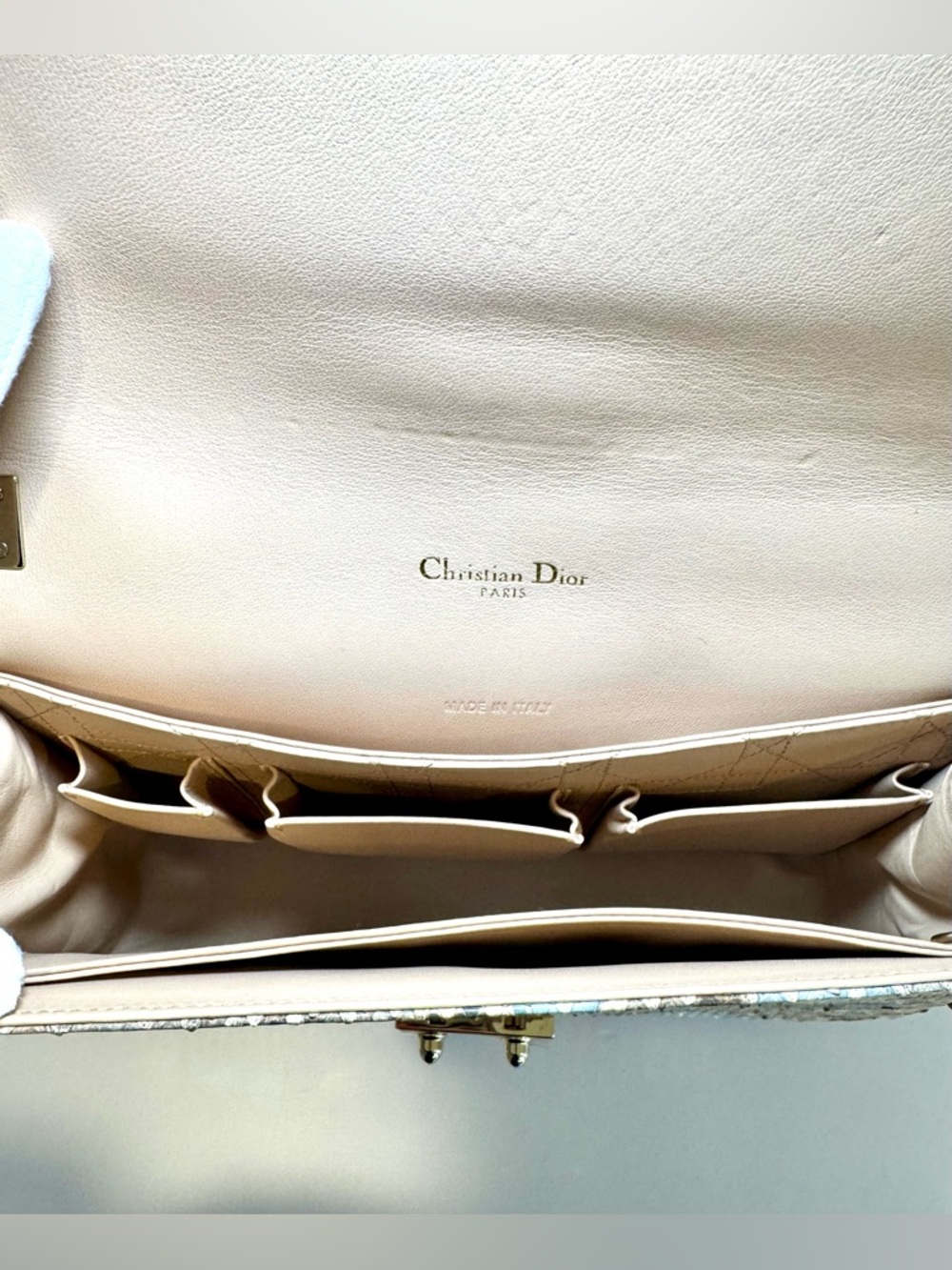 Christian Dior Perle Bronze Python Miss Dior Medium Flap Bag W Gold Chain Strap - Picture 15 of 16